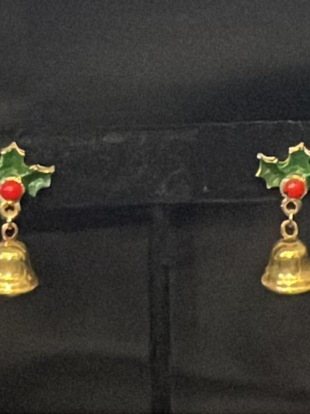 Holly with Berry and Gold Tone Bell Earrings